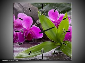Wandklok op Glas Orchidee | Kleur: Zwart, Roze, Grijs | F004027CGD