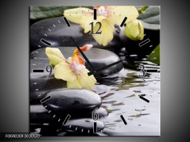 Wandklok op Glas Orchidee | Kleur: Geel, Zwart, Wit | F004030CGD