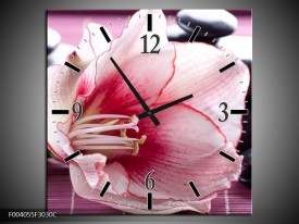 Wandklok op Canvas Bloem | Kleur: Wit, Roze, Groen | F004055C