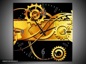 Wandklok op Glas Abstract | Kleur: Zwart, Geel, Goud | F004156CGD