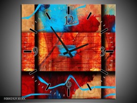 Wandklok op Canvas Abstract | Kleur: Blauw, Oranje, Rood | F004192C
