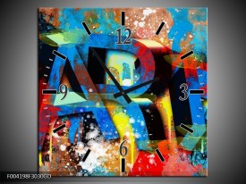 Wandklok op Glas Abstract | Kleur: Blauw, Geel, Rood | F004198CGD