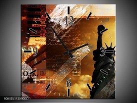 Wandklok op Glas New York | Kleur: Bruin, Geel, Wit | F004253CGD