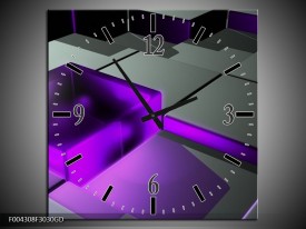 Wandklok op Glas Modern | Kleur: Paars, Grijs, Wit | F004308CGD