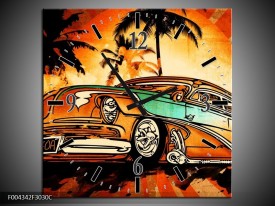 Wandklok op Canvas Oldtimer | Kleur: Geel, Oranje, Bruin | F004342C