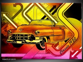 Glas schilderij Oldtimer | Geel, Rood, Roze