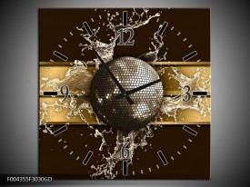 Wandklok op Glas Modern | Kleur: Goud, Zwart, Bruin | F004355CGD