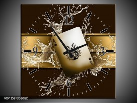 Wandklok op Glas Modern | Kleur: Goud, Zwart, Bruin | F004358CGD
