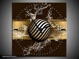 Wandklok op Glas Modern | Kleur: Goud, Zwart, Bruin | F004364CGD