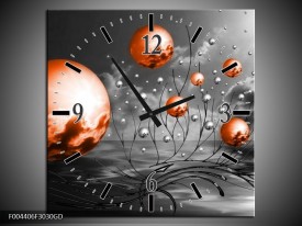 Wandklok op Glas Design | Kleur: Oranje, Grijs, Zwart | F004406CGD