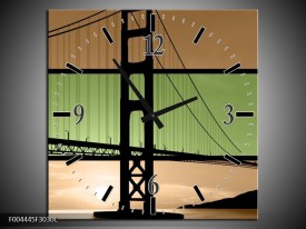 Wandklok op Canvas Brug | Kleur: Groen, Bruin, Zwart | F004445C