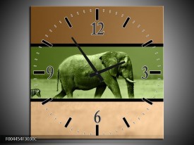 Wandklok op Canvas Olifant | Kleur: Groen, Bruin | F004454C