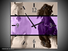 Wandklok op Glas Paard | Kleur: Paars, Zwart, Grijs | F004458CGD