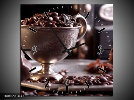 Wandklok op Canvas Koffie | Kleur: Wit, Bruin | F004620C