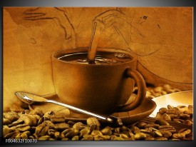 Glas schilderij Koffie | Wit, Bruin, Geel