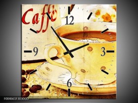 Wandklok op Glas Koffie | Kleur: Bruin, Geel | F004661CGD