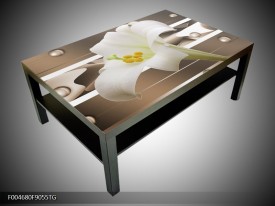 Salontafel  Glas 118x78cm bloem TAFEL IS WIT met prachting bloem erop