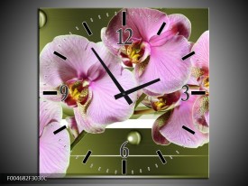 Wandklok op Canvas Orchidee | Kleur: Groen, Paars, Roze | F004682C