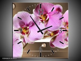 Wandklok op Glas Orchidee | Kleur: Bruin, Paars, Roze | F004683CGD