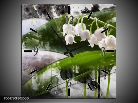 Wandklok op Glas Bloem | Kleur: Wit, Groen, Grijs | F004790CGD