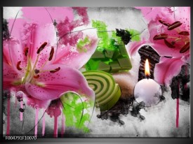 Foto canvas schilderij Bloem | Roze, Groen, Wit