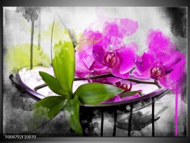 Glas schilderij Orchidee | Paars, Groen, Wit