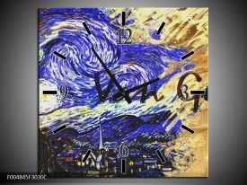 Wandklok op Canvas Klassiek | Kleur: Blauw, Geel, Zwart | F004845C
