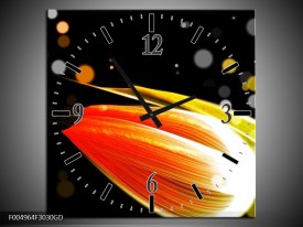 Wandklok op Glas Tulp | Kleur: Oranje, Zwart | F004964CGD