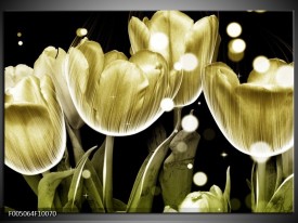Glas schilderij Tulp | Goud, Zwart