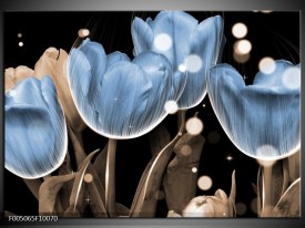 Glas schilderij Tulp | Blauw, Grijs, Zwart