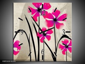 Wandklok op Canvas Bloem | Kleur: Roze, Zwart, Creme | F005503C