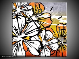 Wandklok op Canvas Art | Kleur: Wit, Oranje, Grijs | F005521C