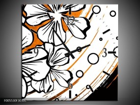 Wandklok op Canvas Art | Kleur: Wit, Oranje, Zwart | F005530C