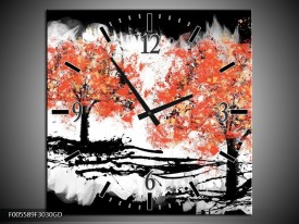 Wandklok op Glas Bomen | Kleur: Oranje, Zwart, Wit | F005589CGD