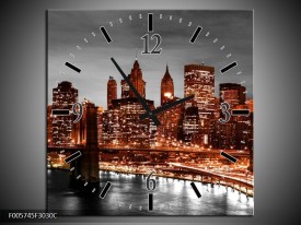 Wandklok op Canvas New York | Kleur: Bruin, Zwart | F005745C