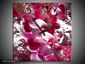 Wandklok op Canvas Orchidee | Kleur: Roze, Wit | F005759C