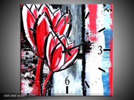 Wandklok op Canvas Tulp | Kleur: Rood, Zwart, Wit | F005780C