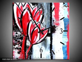 Wandklok op Glas Tulp | Kleur: Rood, Zwart, Wit | F005780CGD