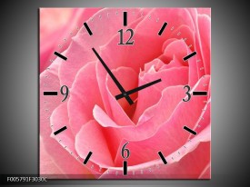 Wandklok op Canvas Roos | Kleur: Roze | F005791C