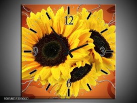 Wandklok op Glas Zonnebloem | Kleur: Geel, Bruin | F005801CGD