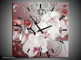 Wandklok op Canvas Orchidee | Kleur: Wit, Grijs | F005828C