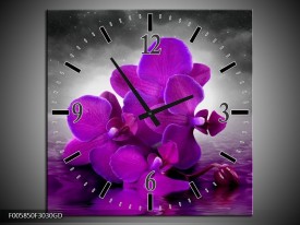 Wandklok op Glas Orchidee | Kleur: Paars, Grijs | F005850CGD