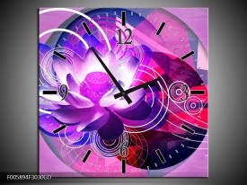 Wandklok op Glas Lelie | Kleur: Paars, Wit, Blauw | F005894CGD