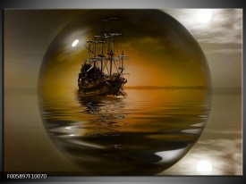 Glas schilderij Boot | Bruin, Grijs