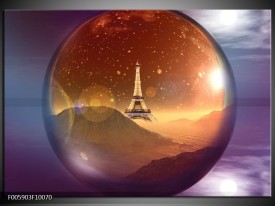 Glas schilderij Eiffeltoren | Paars, Goud, Bruin