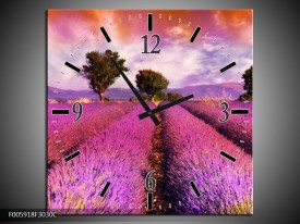 Wandklok op Canvas Landschap | Roze, Oranje, Grijs | F005918C
