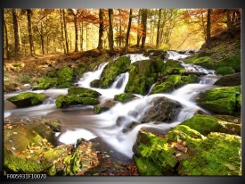 Foto canvas schilderij Waterval | Groen, Grijs, Oranje