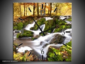 Wandklok op Glas Waterval | Groen, Grijs, Oranje | F005931CGD