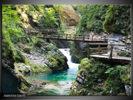 Glas schilderij Brug | Blauw, Groen, Grijs