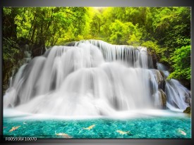 Foto canvas schilderij Waterval | Groen, Grijs, Blauw